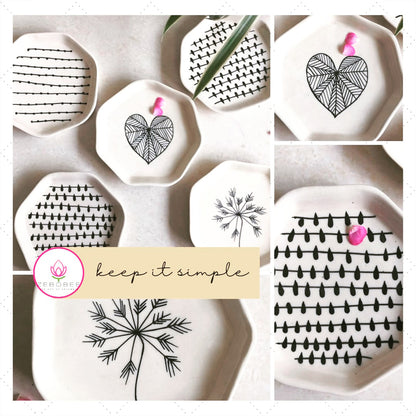 Ceramic Hexagon Shaped Hand-Painted Dessert | Snack Plate | Set of 4