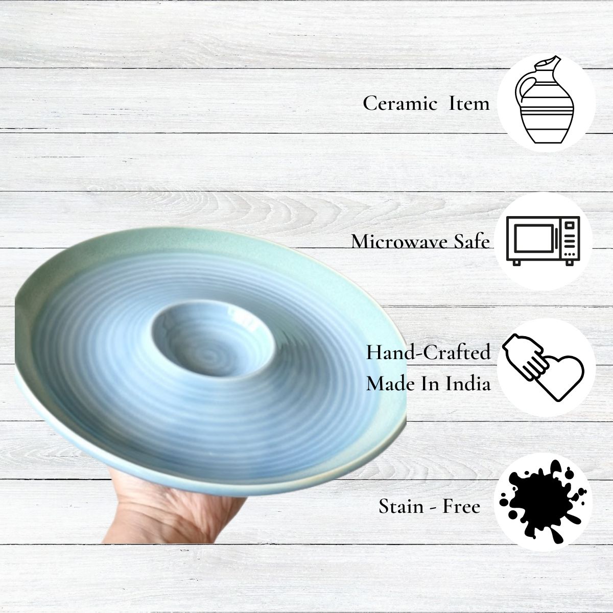 Spiral Blues Hand-Crafted Chip & Dip Serving Platter