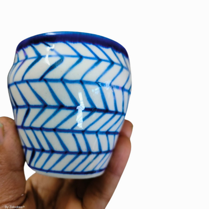 Hand-Painted Blue Zig-Zag Stripe Tea Kulhads / Cups for Serving 170 ML | Set of 2