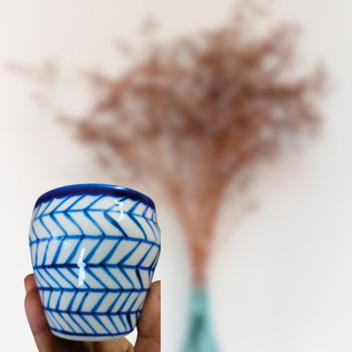 Hand-Painted Blue Zig-Zag Stripe Tea Kulhads / Cups for Serving 170 ML | Set of 2