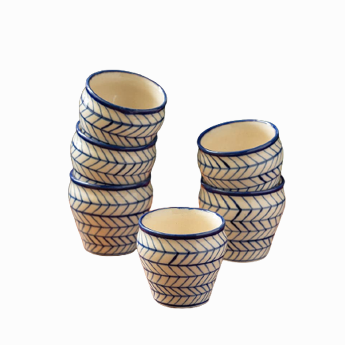 Hand-Painted Blue Zig-Zag Stripe Tea Kulhads / Cups for Serving 170 ML | Set of 2