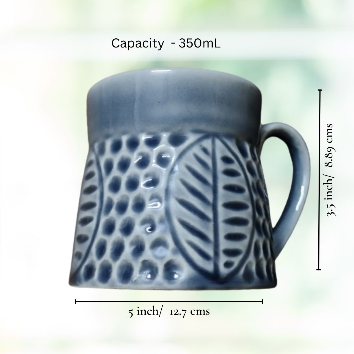 Deep Grey Leafy Handcrafted Mug (Set of 2)