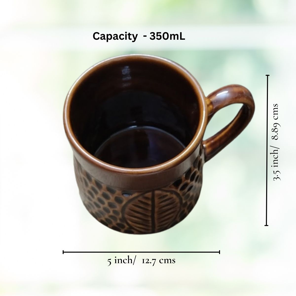 Deep Brown Leafy Handcrafted Mug (Set of 2)