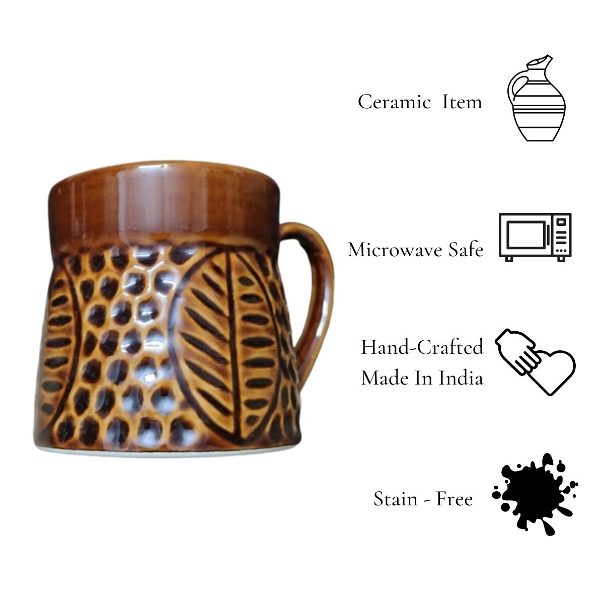 Deep Brown Leafy Handcrafted Mug (Set of 2)