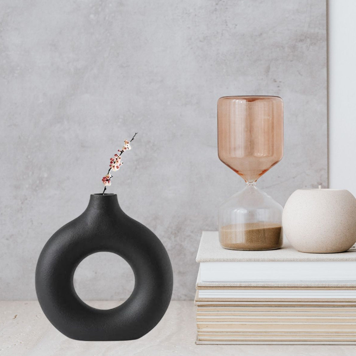 Black Donut Shape Vase for Home Décor