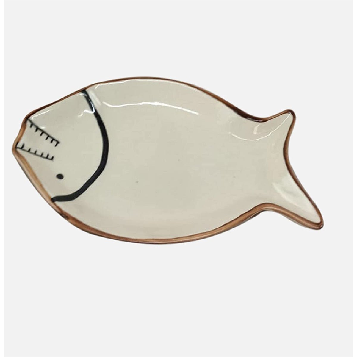 Studio Pottery Handcrafted Ceramic Fish-Shaped Glossy Serving Platter