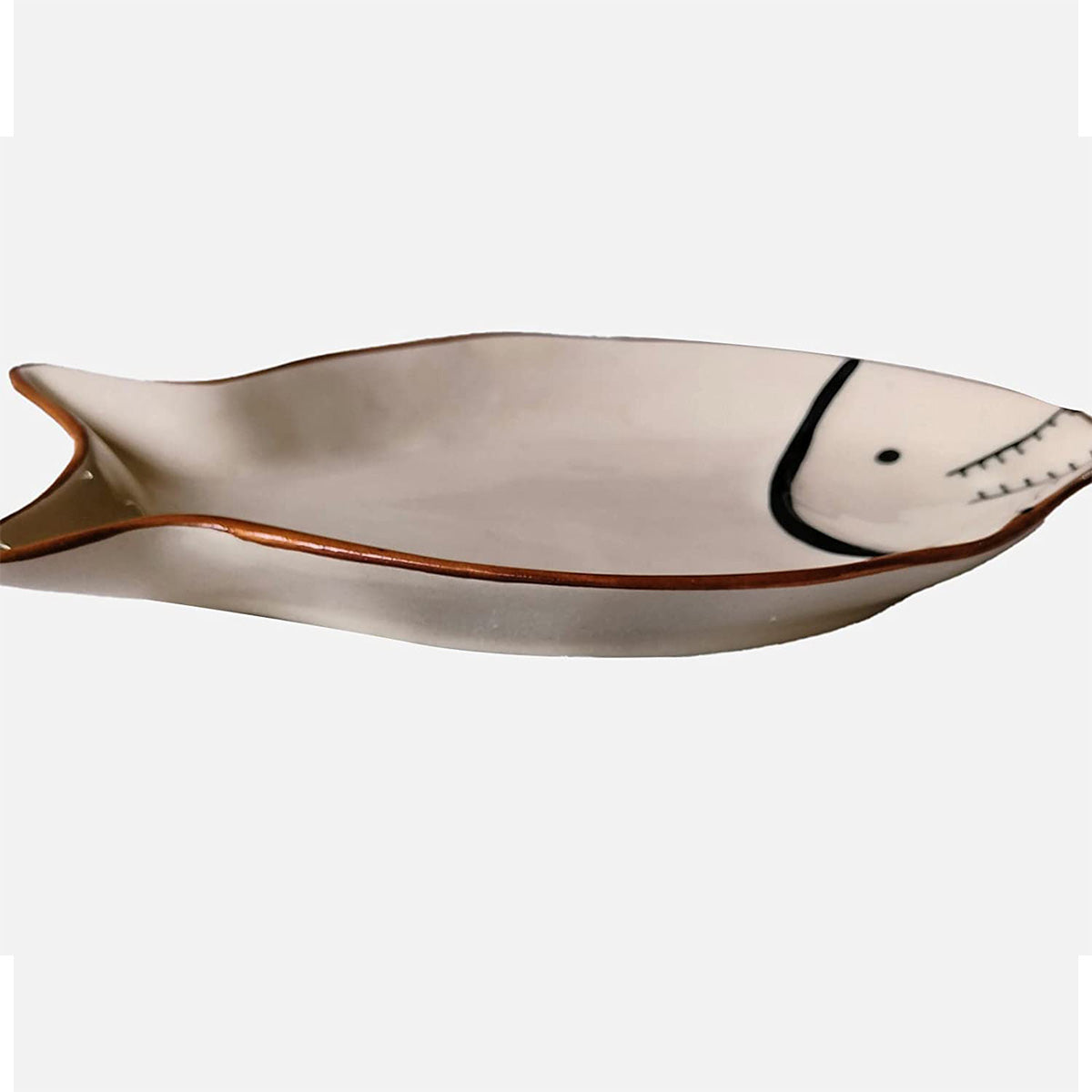 Studio Pottery Handcrafted Ceramic Fish-Shaped Glossy Serving Platter