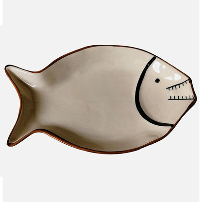 Studio Pottery Handcrafted Ceramic Fish-Shaped Glossy Serving Platter