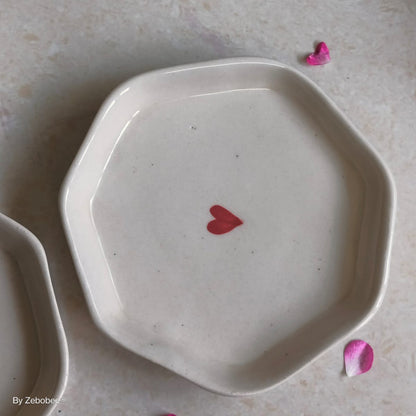 Love Heart Hand- Painted Ceramic Dessert | Snack Plate