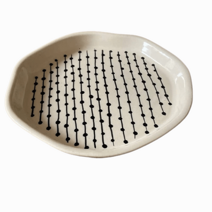 Knotted Black Stripe- Painted Ceramic Dessert | Snack Plate