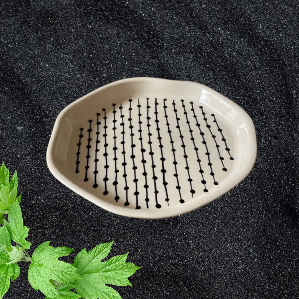 Knotted Black Stripe- Painted Ceramic Dessert | Snack Plate