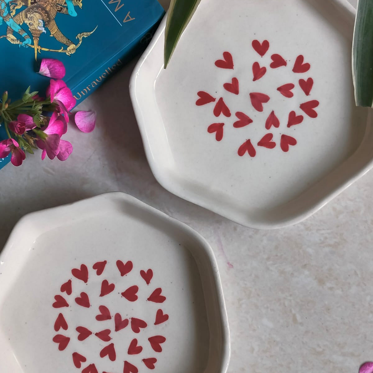 Ful of Hearts Hand- Painted Ceramic Dessert | Snack Plate