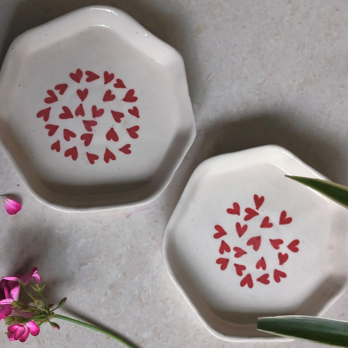 Ful of Hearts Hand- Painted Ceramic Dessert | Snack Plate