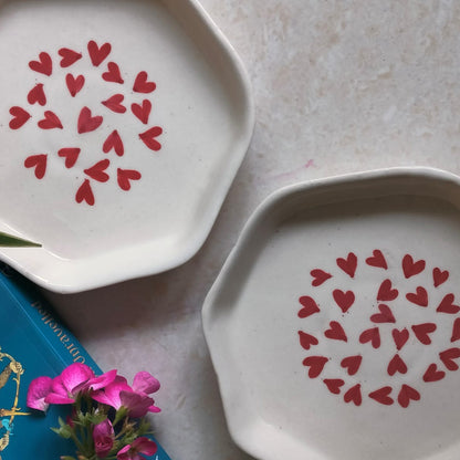 Ful of Hearts Hand- Painted Ceramic Dessert | Snack Plate