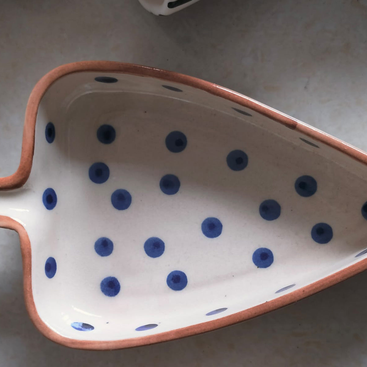 Ceramic Hand-Painted Leaf Shape Blue Polka Dot Dessert | Snack Plate