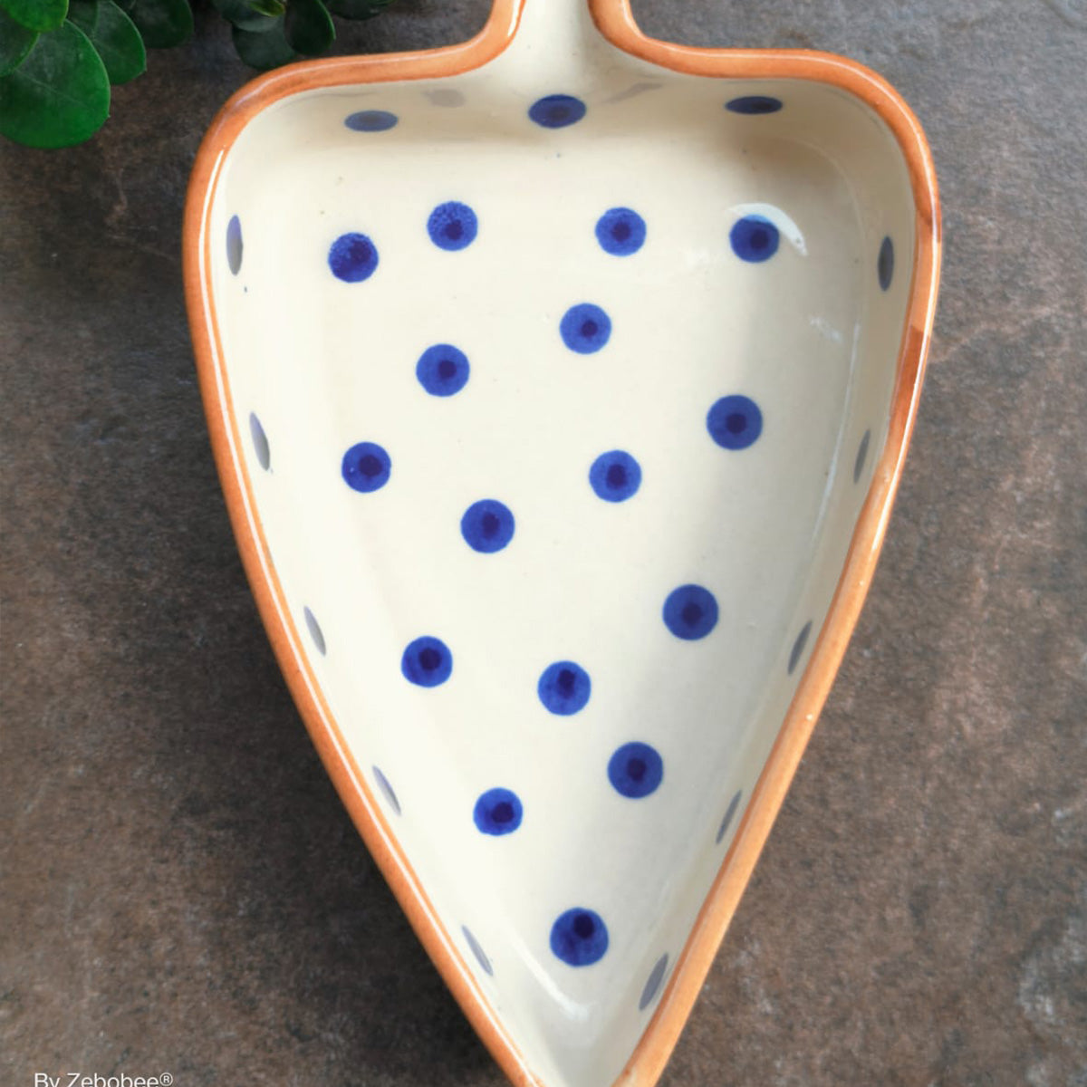 Ceramic Hand-Painted Leaf Shape Blue Polka Dot Dessert | Snack Plate