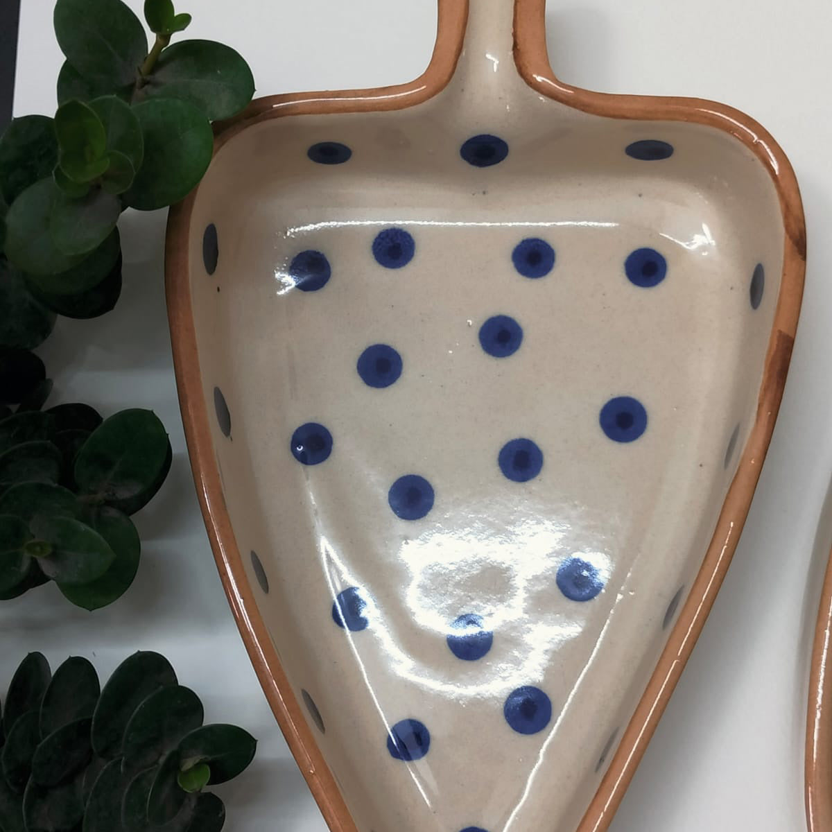 Ceramic Hand-Painted Leaf Shape Blue Polka Dot Dessert | Snack Plate