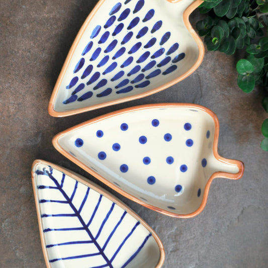 Hand-Painted Ceramic Leaf-Shaped Glossy Serving Platter for Serving Sweets Cookies Dry Fruits | Set of 3