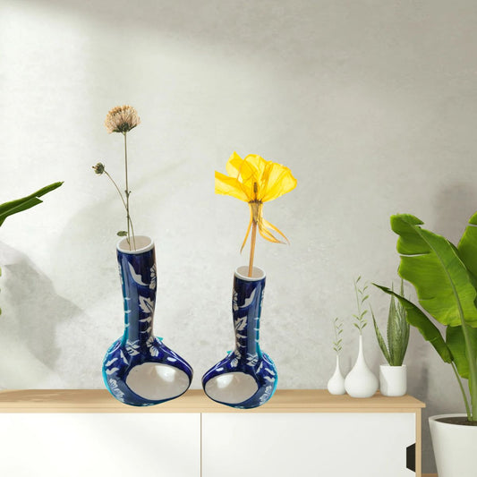 Deep Blue Hand-Painted Surahi Flower Vase