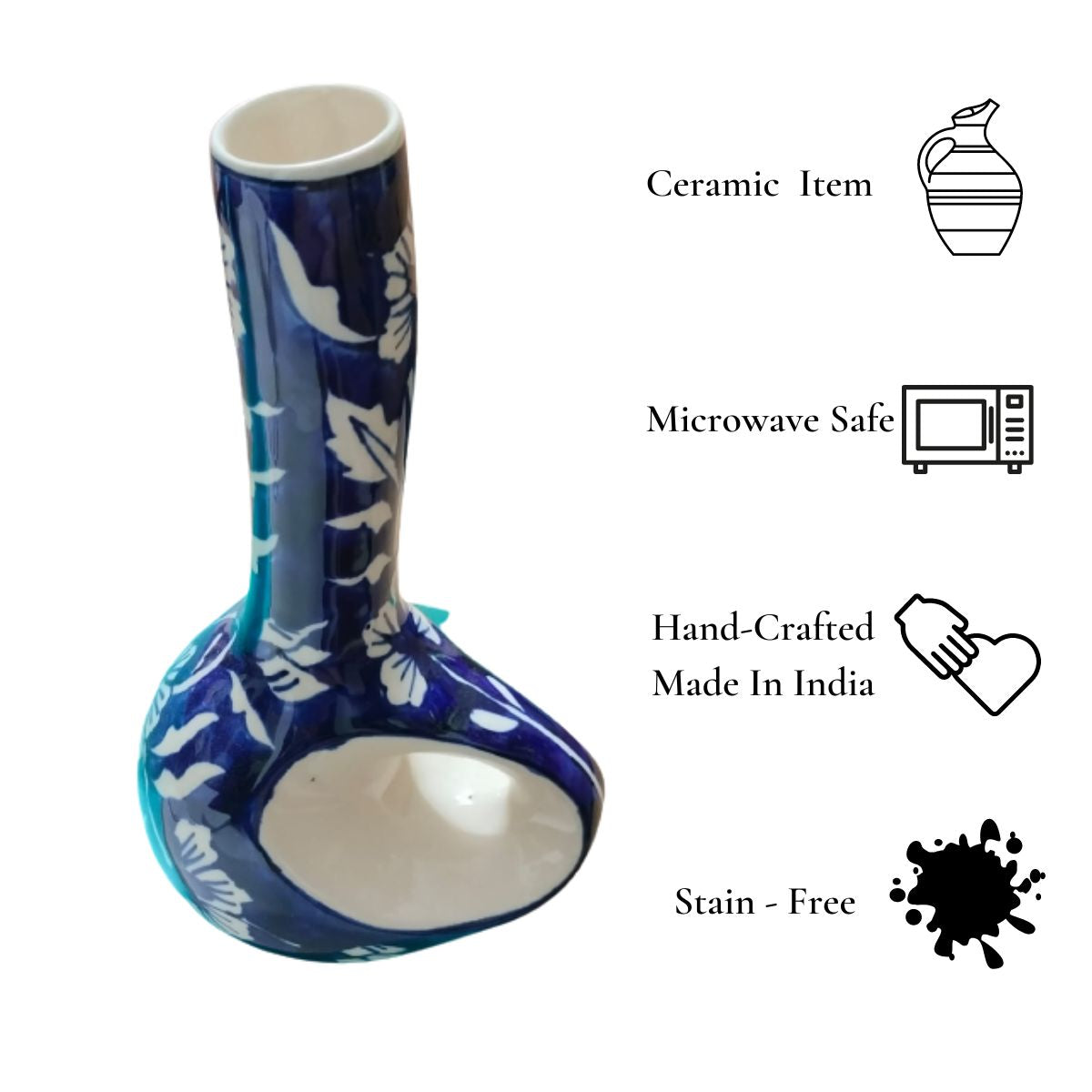 Deep Blue Hand-Painted Surahi Flower Vase