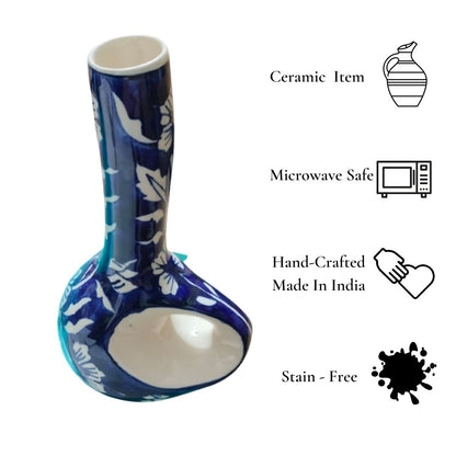 Deep Blue Hand-Painted Surahi Flower Vase