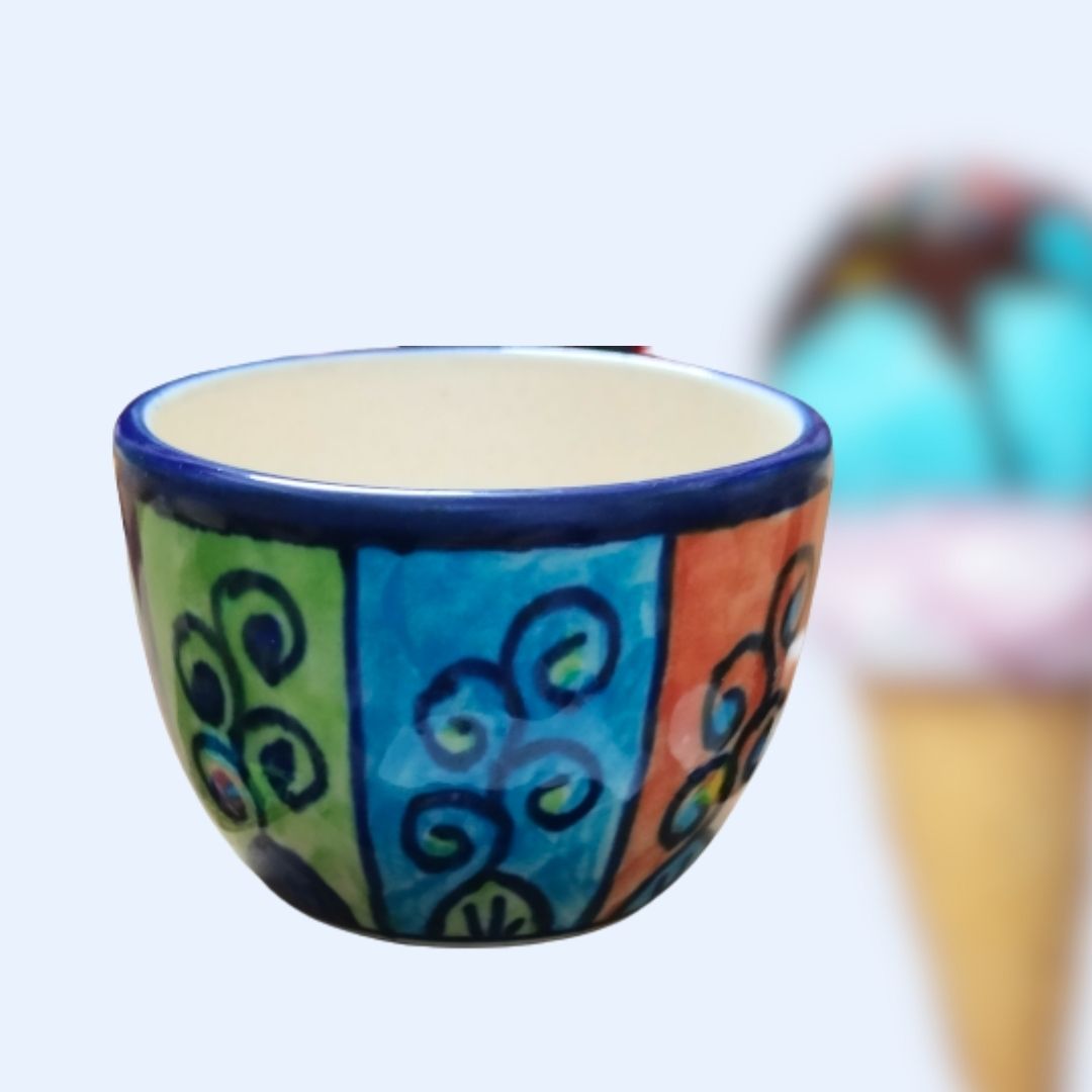 Hand-Painted Multi-Color Design Dessert / Portion Bowl | Set of 2