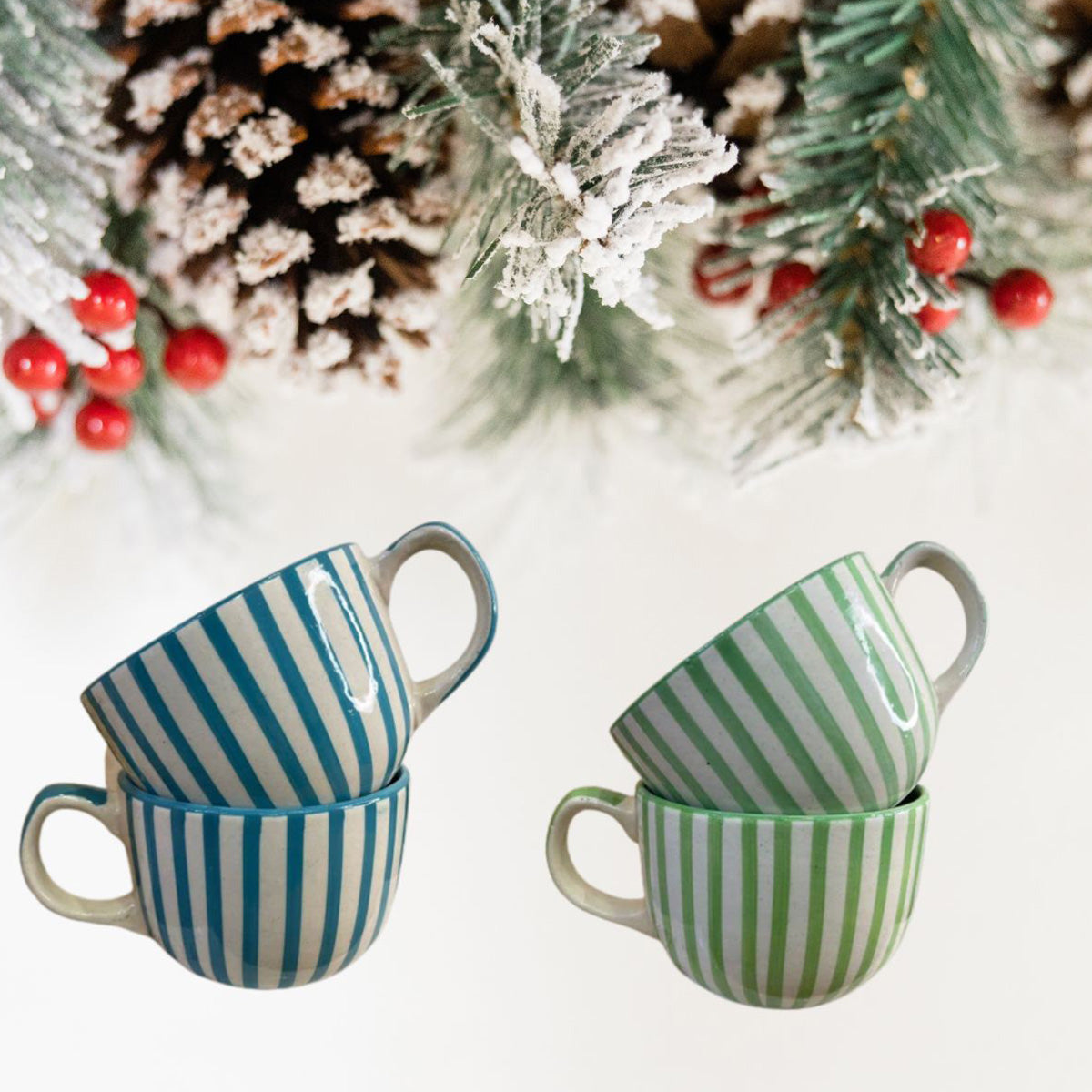 Multicolor Stripe Hand -Painted Coffee Mugs 210 ML | Set of 4