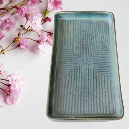 Blue Olive Green Hues Rectangular Long Platter