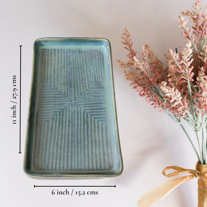 Blue Olive Green Hues Rectangular Long Platter