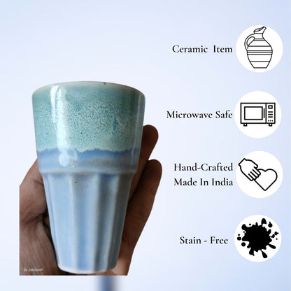 Shades of Blue Stoneware Tea Glasses Set of 6 with Iron Holder |100 ML each