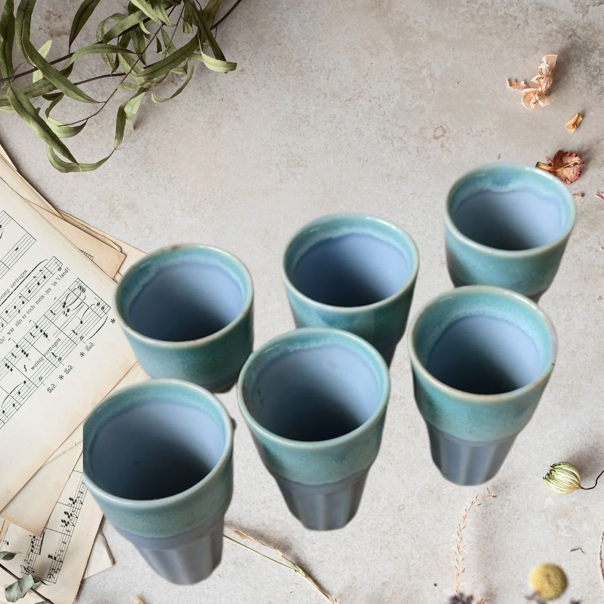 Sky is Blue Stoneware Tea Glasses Set of 6 |100 ML each