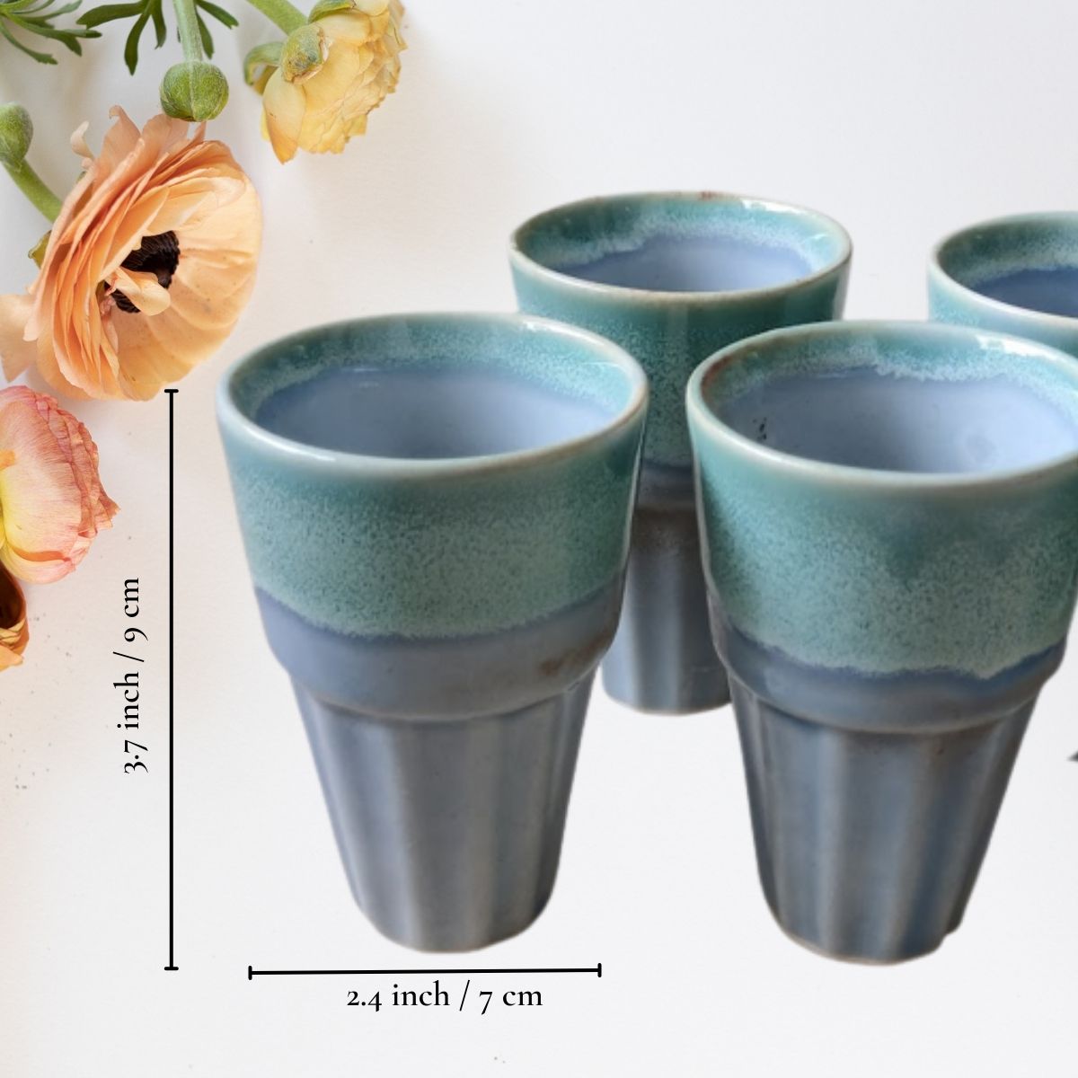 Sky is Blue Stoneware Tea Glasses Set of 6 |100 ML each