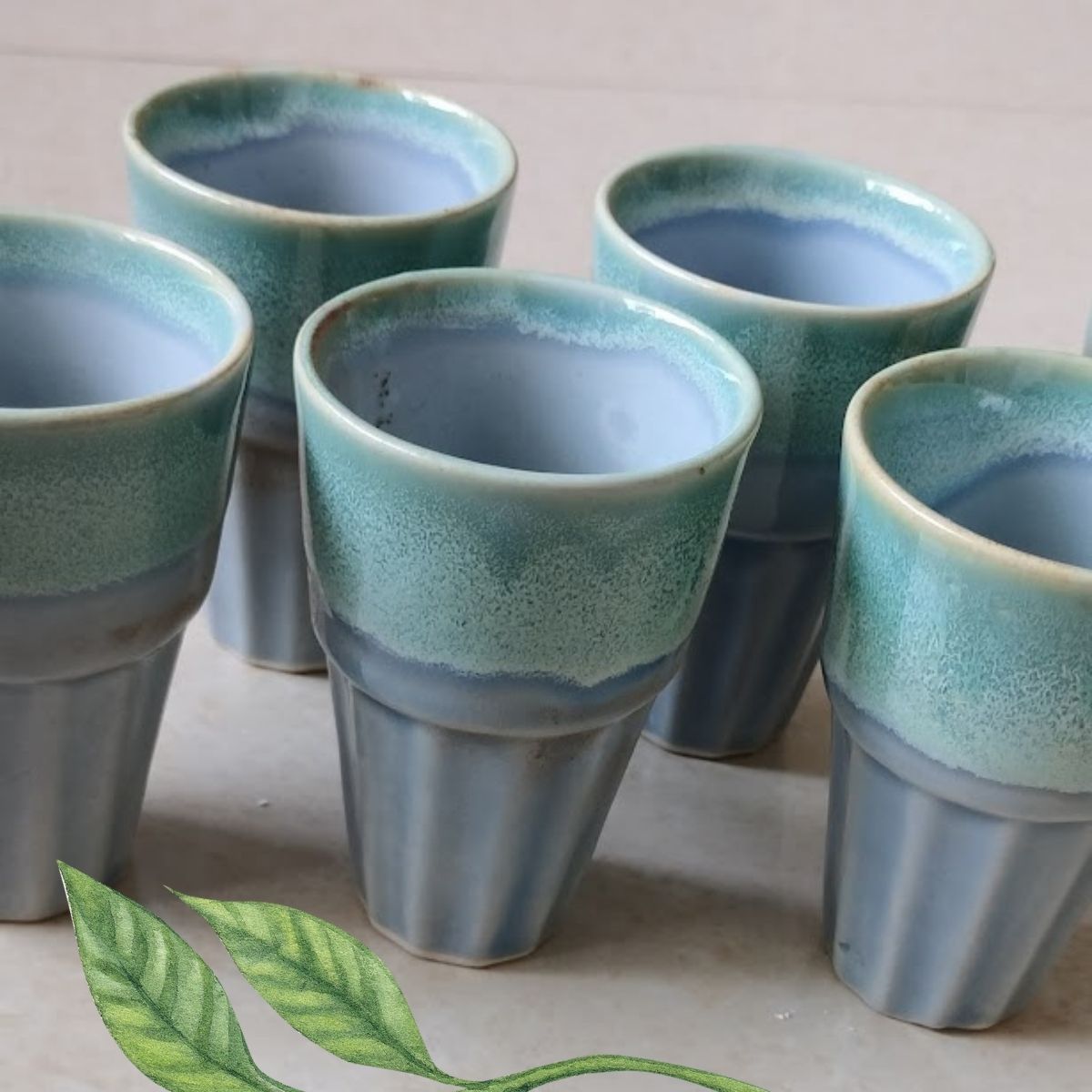 Sky is Blue Stoneware Tea Glasses Set of 6 |100 ML each