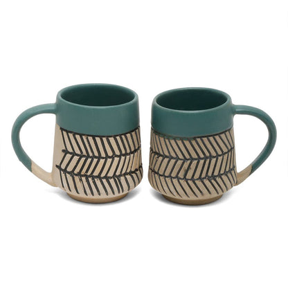 Teal Blue Handcrafted Mug for Coffee and Tea (Set of 2)