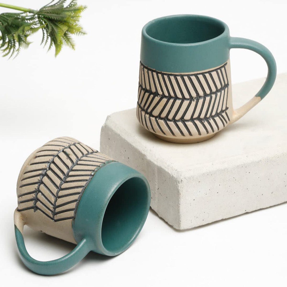 Teal Blue Handcrafted Mug for Coffee and Tea (Set of 2)