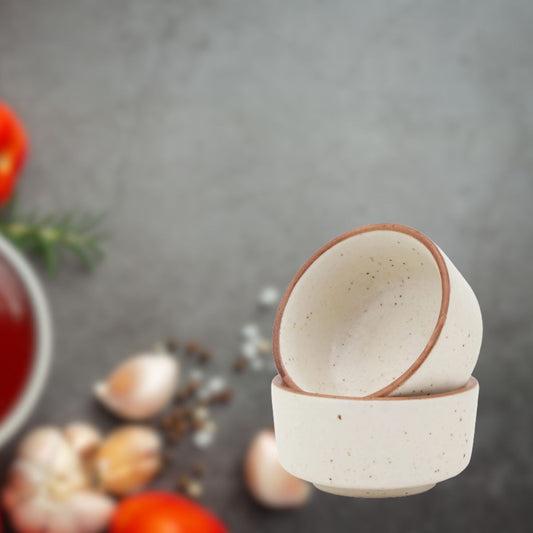 Handpainted White Ceramic Dip Bowl for Chutney /Pickle/ Sauce/ Small Katori | Set of 2